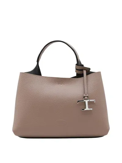 Tod's Beige Leather Tote Bag In Brown