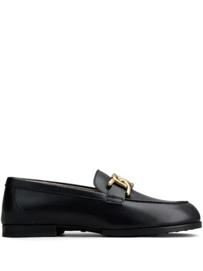 Tod's Black Leather Chain-strap Loafers