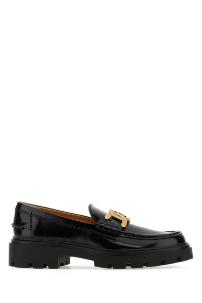 Tod's Black Leather Loafers In Nero