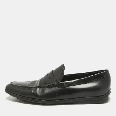 Pre-owned Tod's Black Leather Slip On Loafers Size 43