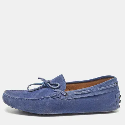 Pre-owned Tod's Blue Suede Bow Loafers Size 43