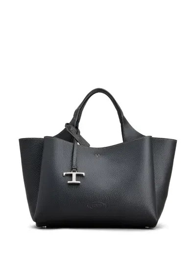 Tod's Borsa Tote In Pelle Di Vitello Con Placca Con Logo In Nero