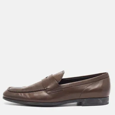 Pre-owned Tod's Brown Leather Penny Loafers Size 45.5