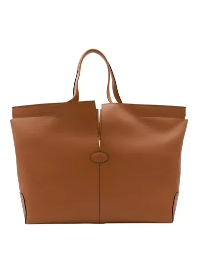 Tod's Brown Leather Tote Bag In Marrón