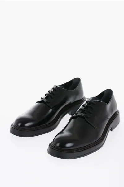 Tod's Brushed Leather Derby Shoes In Black