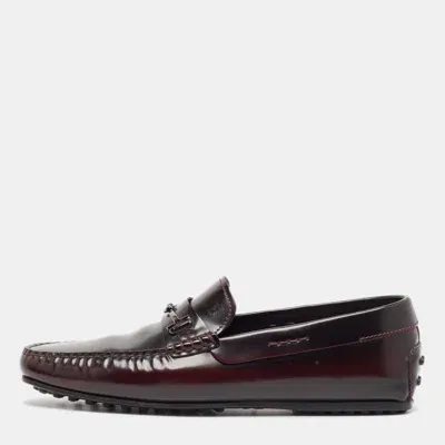 Pre-owned Tod's Burgundy Leather Slip On Loafers Size 43