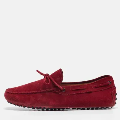 Pre-owned Tod's Dark Red Suede Bow Loafers Size 42