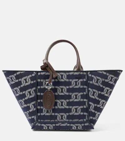 Tod's Shopper Double Up Small Aus Denim In Blau