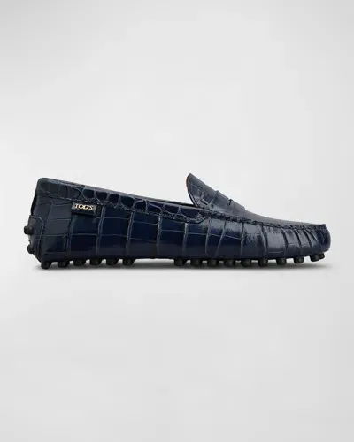 Tod's Gommino Croco Penny Driver Loafers In Galassia Scuro