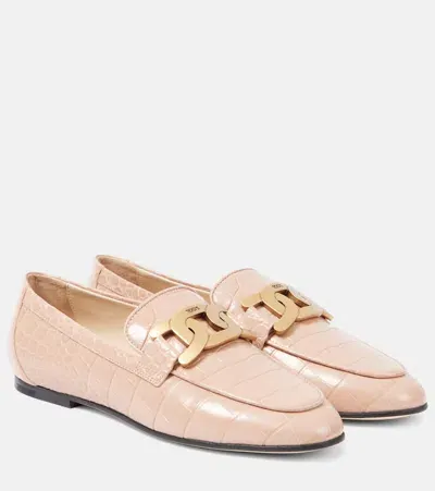 Tod's Kate Croc-effect Leather Loafers In Beige