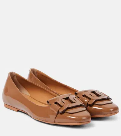 Tod's Kate Patent Leather Ballet Flats In Brown