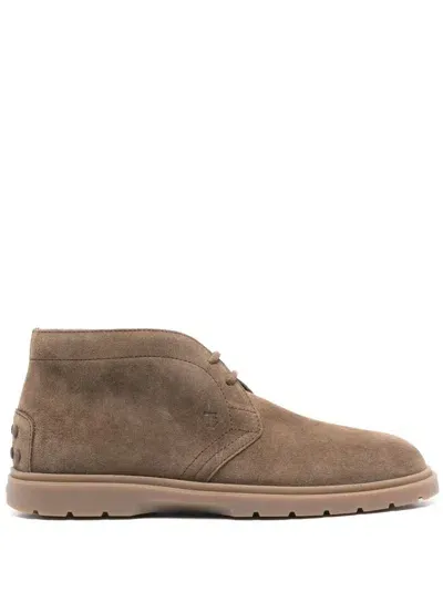 Tod's Lace-up Suede Ankle Boots In Brown