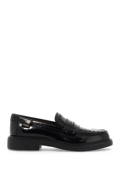 Tod's Leather Brogue Loafers In Black