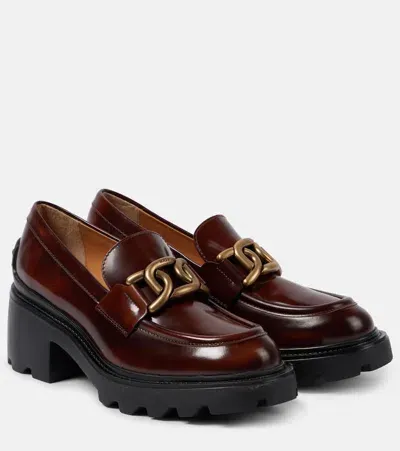 Tod's Leather Loafer Pumps In Cuoio Scuro