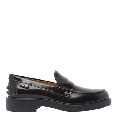 Tod's Brogue-trim Leather Loafers In Red