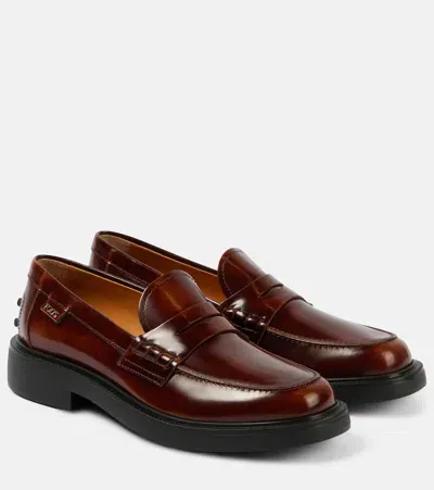 Tod's Leather Penny Loafers In Brown