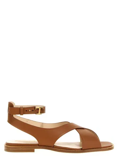 Tod's Leather Sandals In Brown