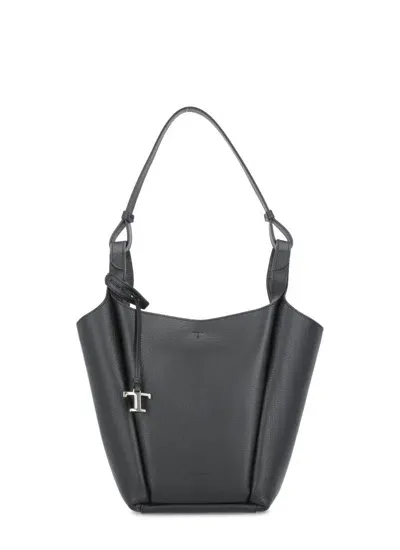 Tod's Logo-debossed Leather Tote Bag In Black