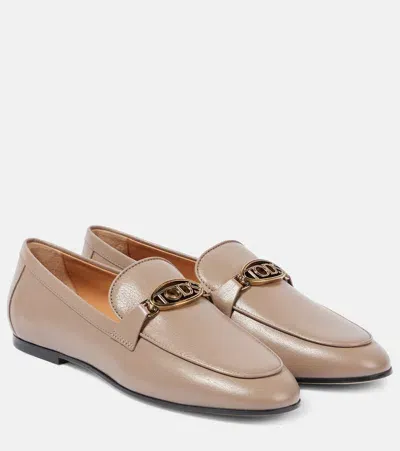 Tod's Logo Leather Loafers In Neutrals