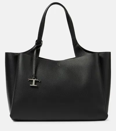 Tod's Medium Leather Tote Bag In Black