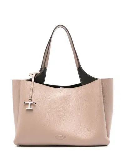 Tod's Medium Tote Bag In Hammered Leather In Nude & Neutrals