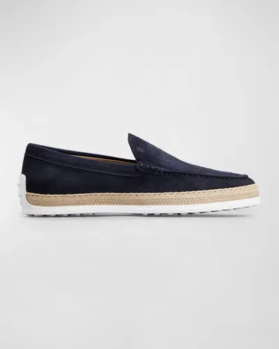 Tod's Men's Pantofola Gomma Rafia Tv Suede Loafers In Blue