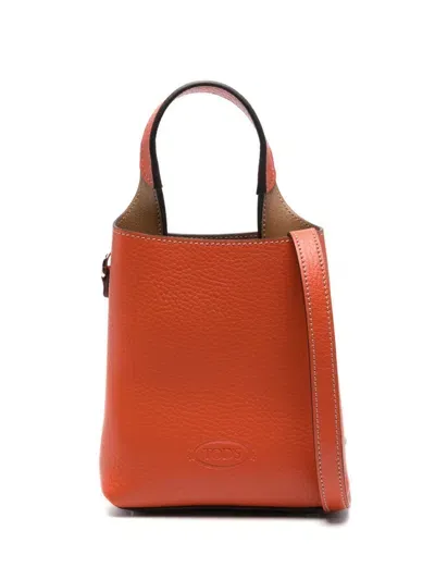 Tod's Mini Leather Tote Bag In Orange