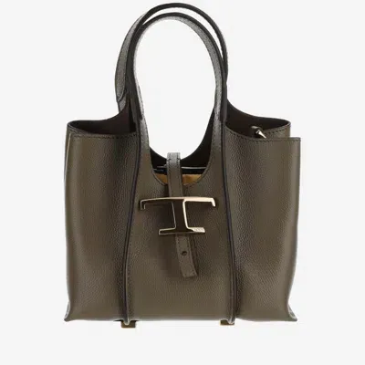 Tod's Olive Green T Timeless Leather Tote Bag