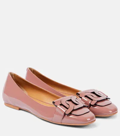 Tod's Patent Leather Ballet Flats In Pink