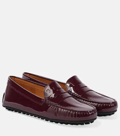 Tod's Patent Leather Loafers In Burgundy