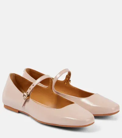 Tod's Polished Leather Mary Jane Flats In Pink