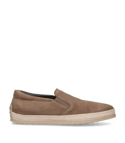 Tod's Raffia Suede Skate Shoes In Beige