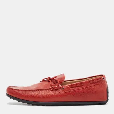 Pre-owned Tod's Red Leather Slip On Loafers Size 44