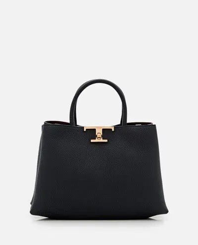 Tod's Small T Metal Leather Shopping Bag In Black