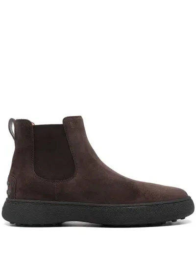 Tod's Leather Chelsea Boots In Marrone