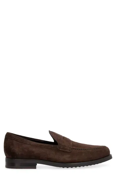 Tod's Suede Loafers In Brown