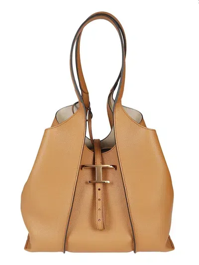 Tod's T-plaque Tote Bag In Cuoio