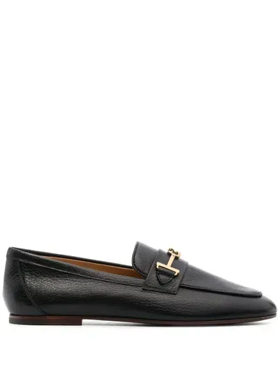 Tod's T-ring Leather Loafers In Black