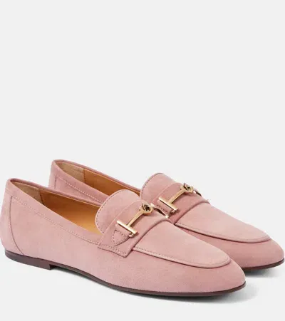 Tod's T Ring Suede Loafers In Pink