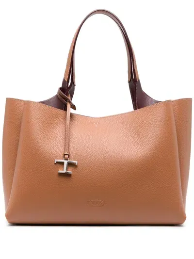 Tod's T Timeless Leather Tote Bag In Brown