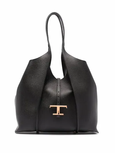 Tod's T Timeless Medium Leather Tote In Black