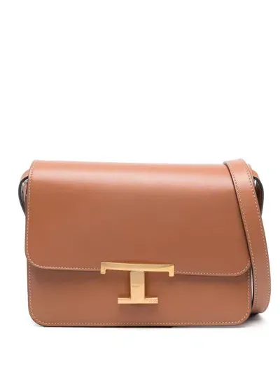 Tod's T Timeless Mini Leather Crossbody Bag In Brown