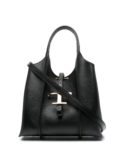 Tod's T Timeless Mini Leather Tote Bag In Black