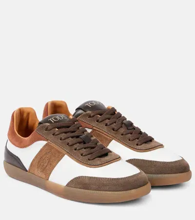 Tod's Tabs Suede-trimmed Leather Sneakers In Brown