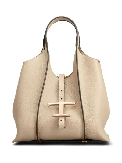 Tod's Timeless Logo-plaque Tote Bag In Neutrals