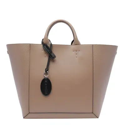 Tod's Logo Plaque Tote Bag In Beige