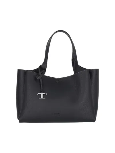 Tod's Medium Tote Bag In Hammered Leather In Black