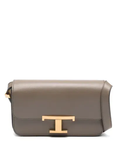 Tod's T Timeless Logo Plaque Shoulder Bag In Grey