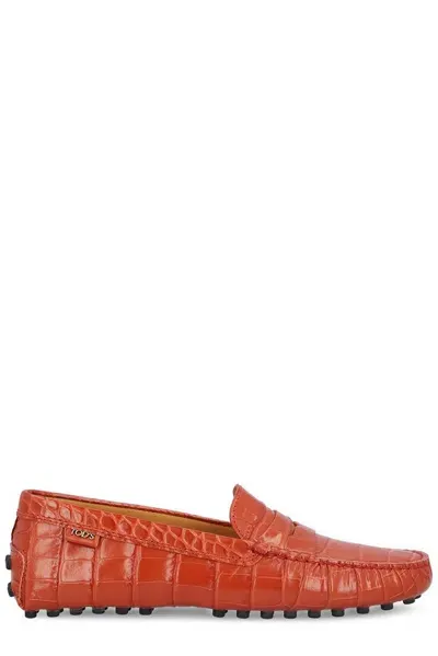 Tod's Gommino Embossed Slip In Orange