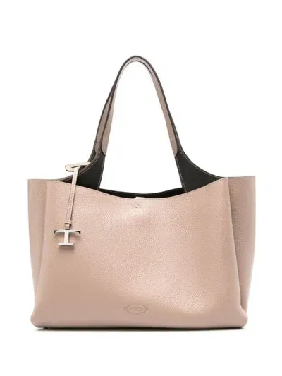 Tod's Grained Leather Medium Tote Bags In Nude & Neutrals